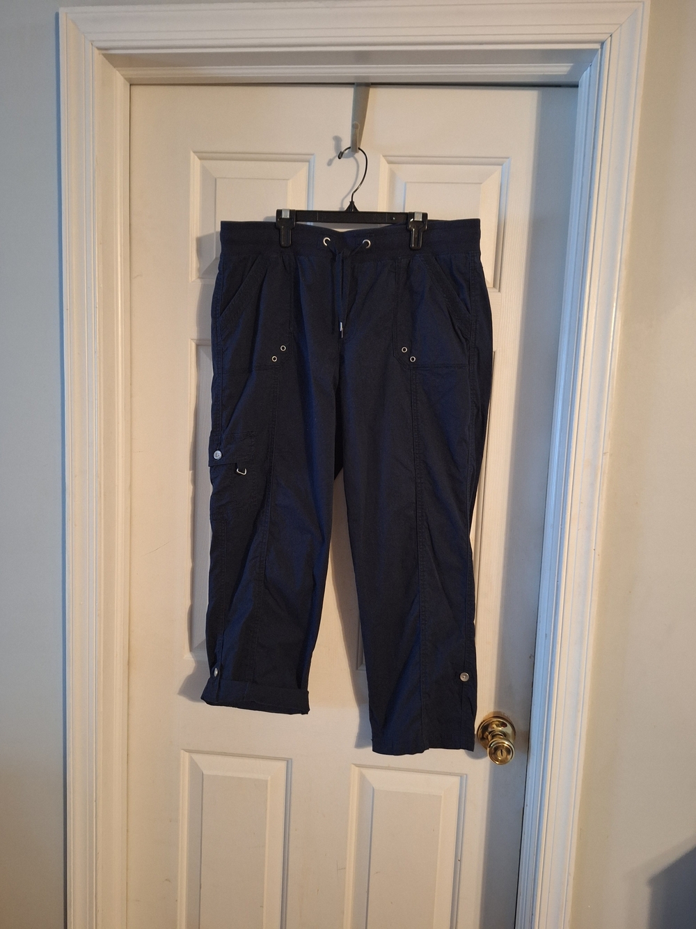 Westport Womens Navy Cargo  Capri Pants with Drawstring Waist